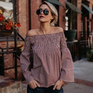 Dolly Gingham Cotton Belle Sleeve Top